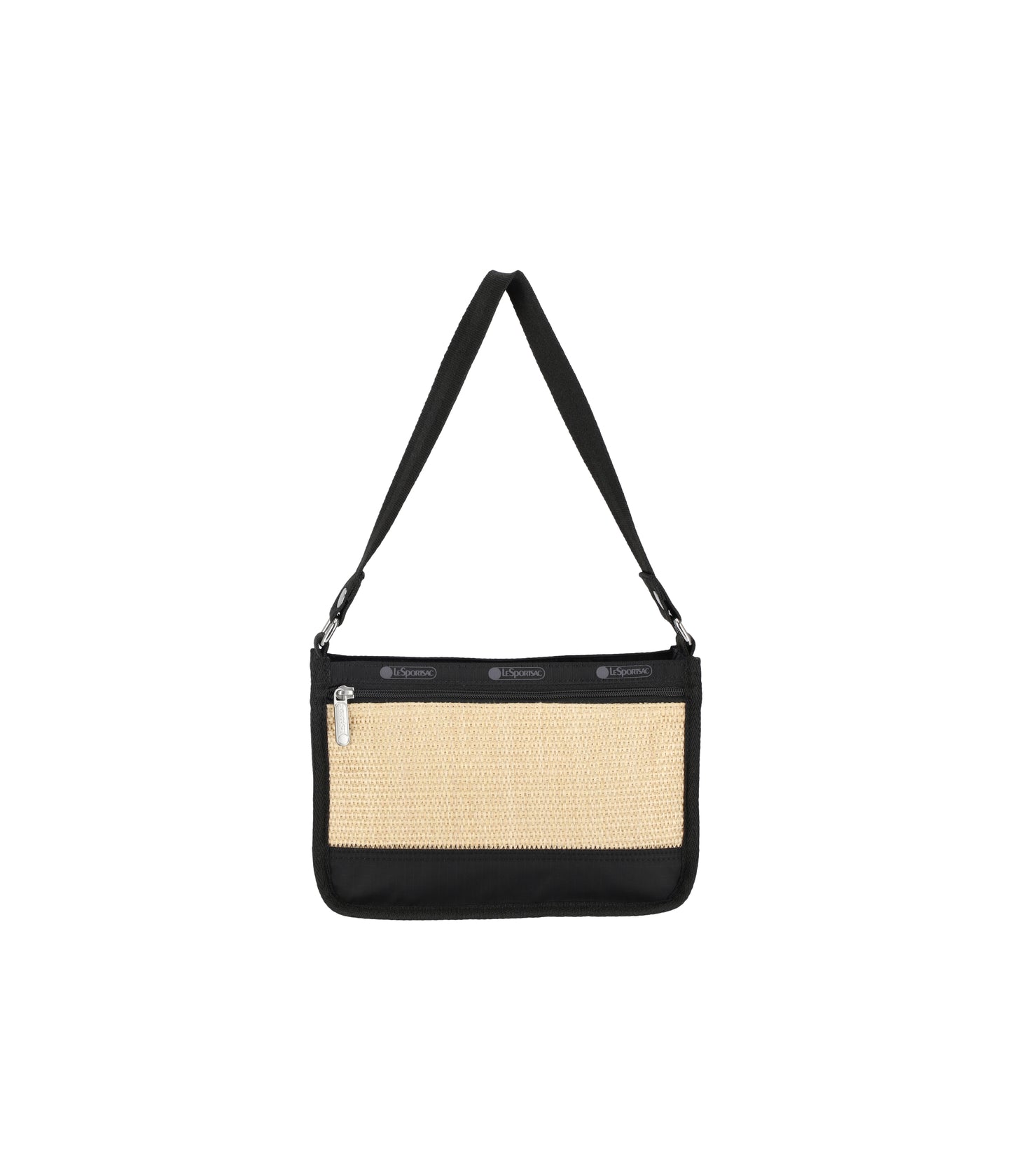 Small Zip Shoulder<br>Black Raffia