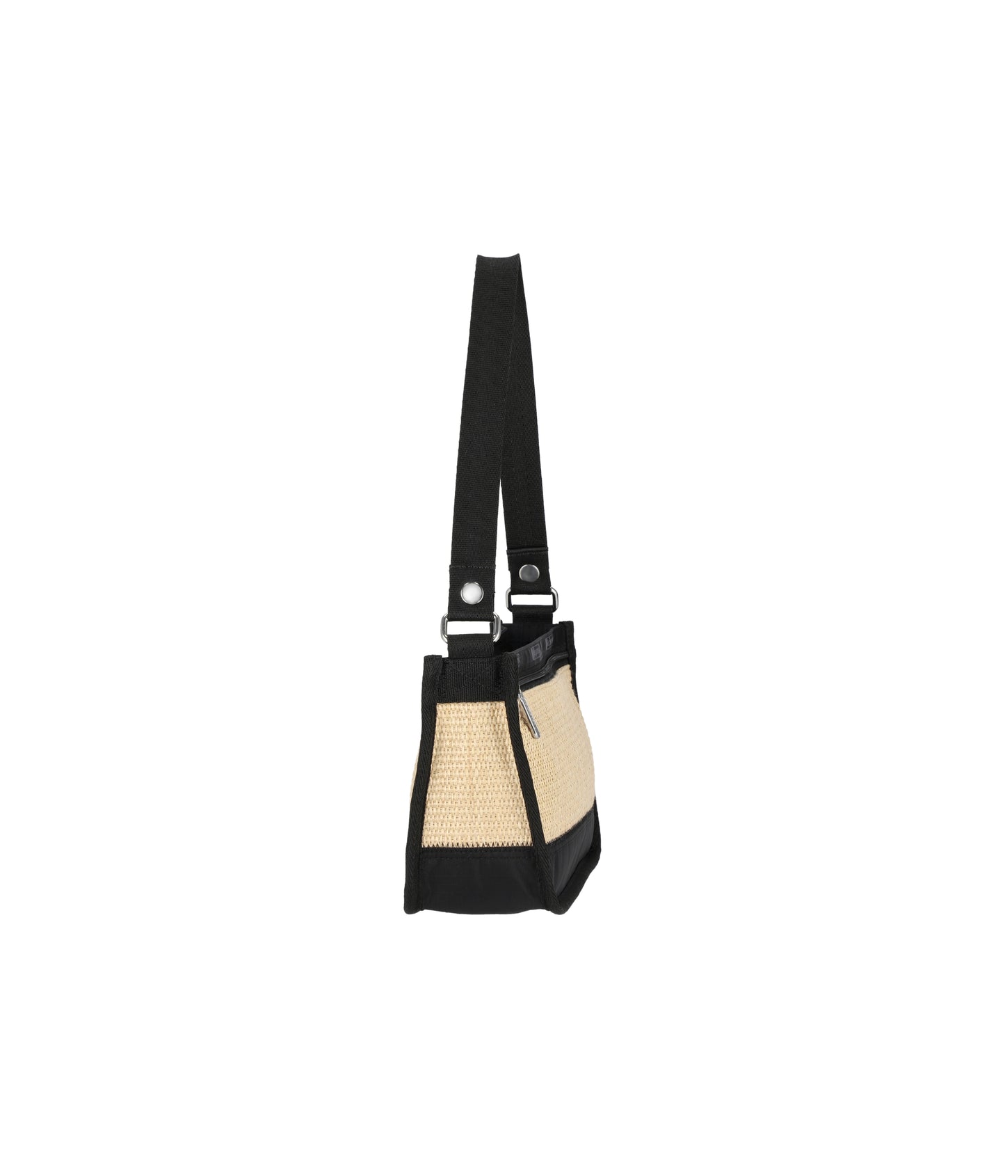 Small Zip Shoulder<br>Black Raffia