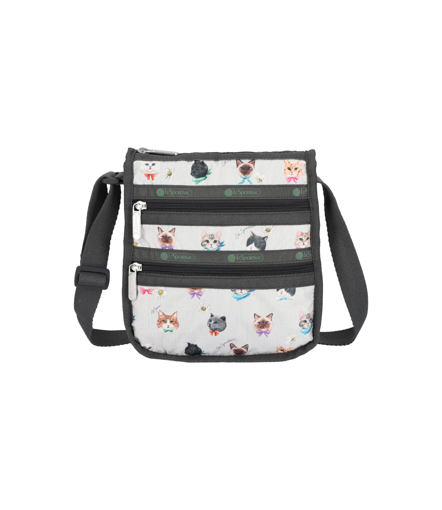 Medium 3 Zip Crossbody<br>Playful Cats Cool Gray