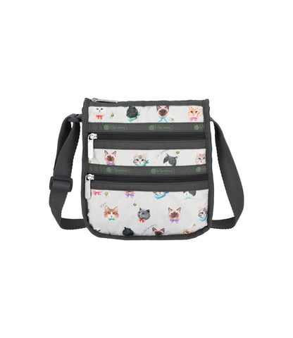 Medium 3 Zip Crossbody<br>Playful Cats Cool Gray