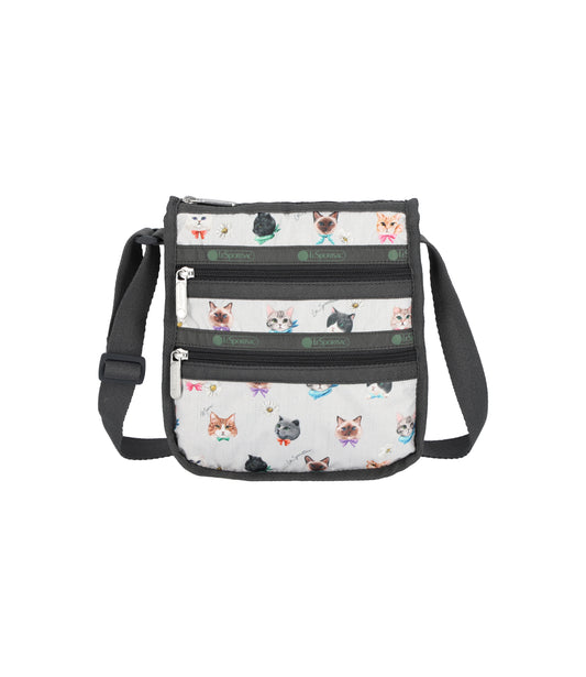 Medium 3 Zip Crossbody<br>Playful Cats Cool Gray