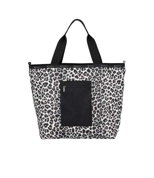 Large Reversible Pocket Tote<br>2 Way Neutral Leopard/Black