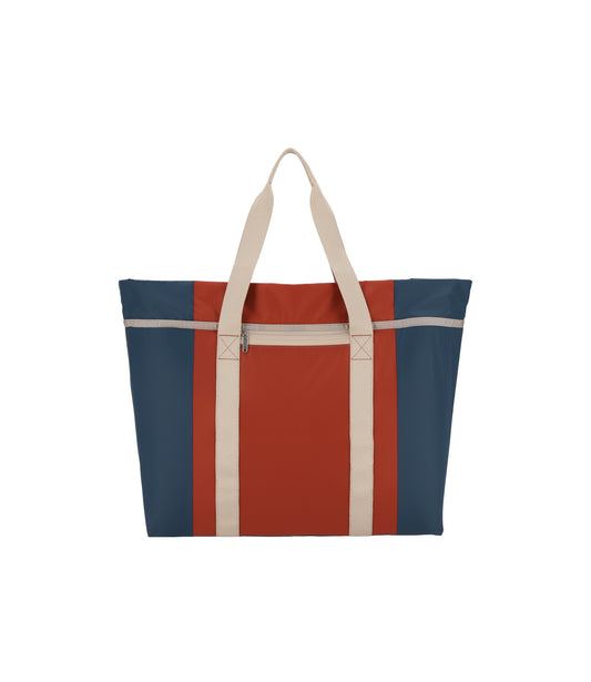 East/West Foldable Tote<br>Blue/ Cinnabar