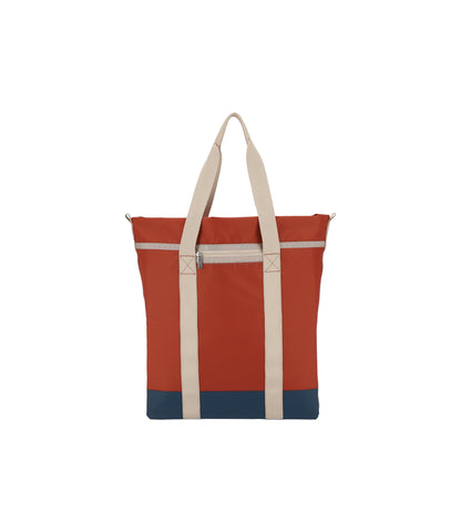 North/South Foldable Tote<br>Blue/ Cinnabar