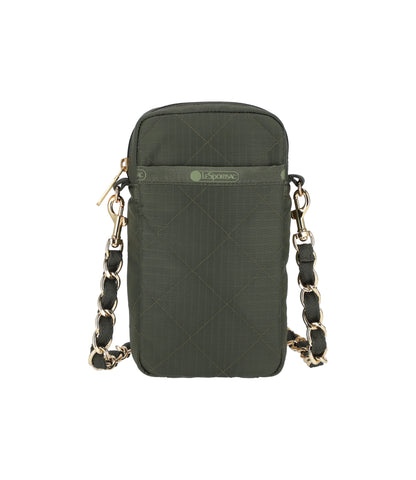 Chain Mini Phone Crossbody<br>Dark Olive Chain Quilt