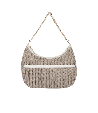 Chain Crochet North/South Hobo<br>Beige Crochet