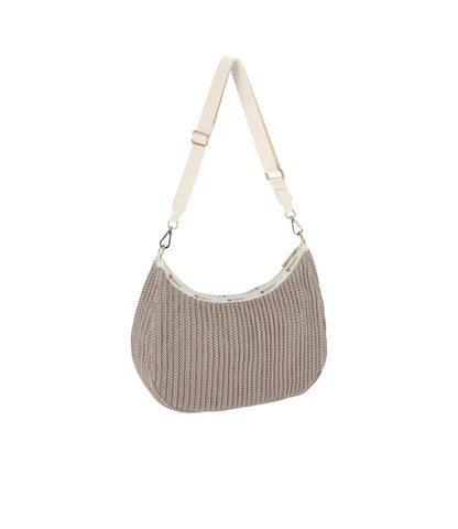 Chain Crochet North/South Hobo<br>Beige Crochet