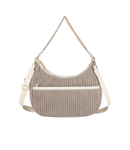 Chain Crochet North/South Hobo<br>Beige Crochet