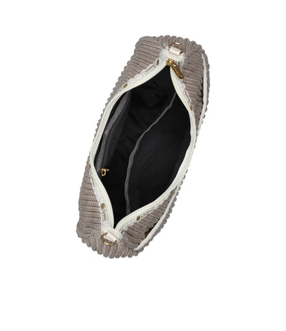Chain Crochet North/South Hobo<br>Beige Crochet