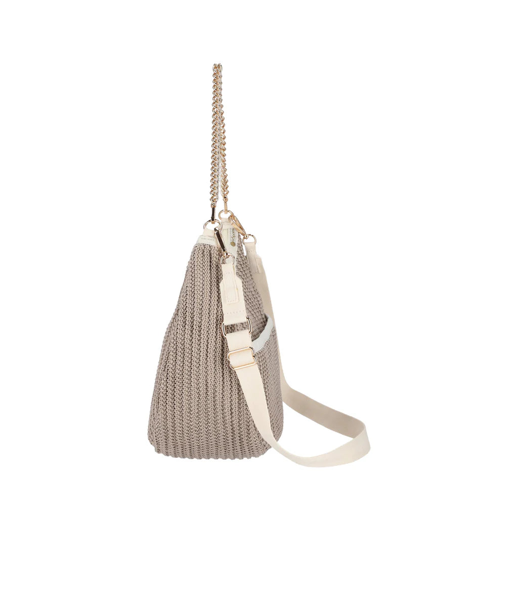 Chain Crochet North/South Hobo<br>Beige Crochet