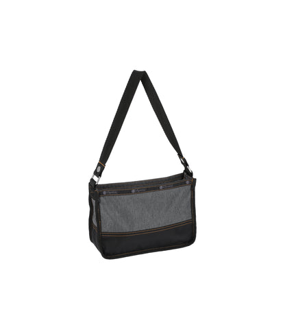 Small Zip Shoulder Bag<br>Black Denim