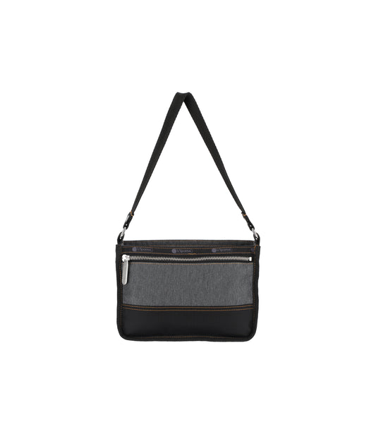 Small Zip Shoulder Bag<br>Black Denim