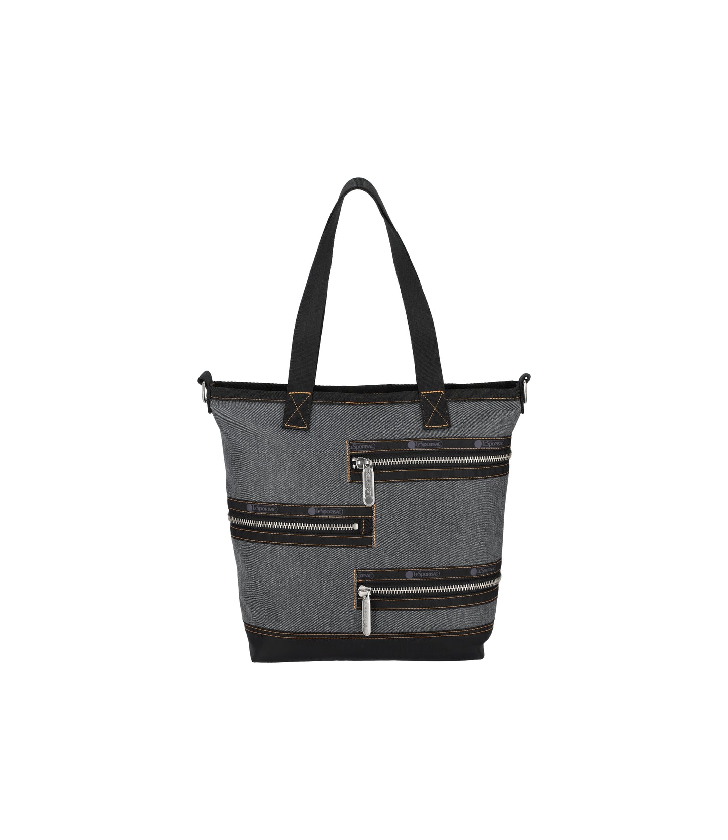 Denim Three Zip Tote<br>Black Denim