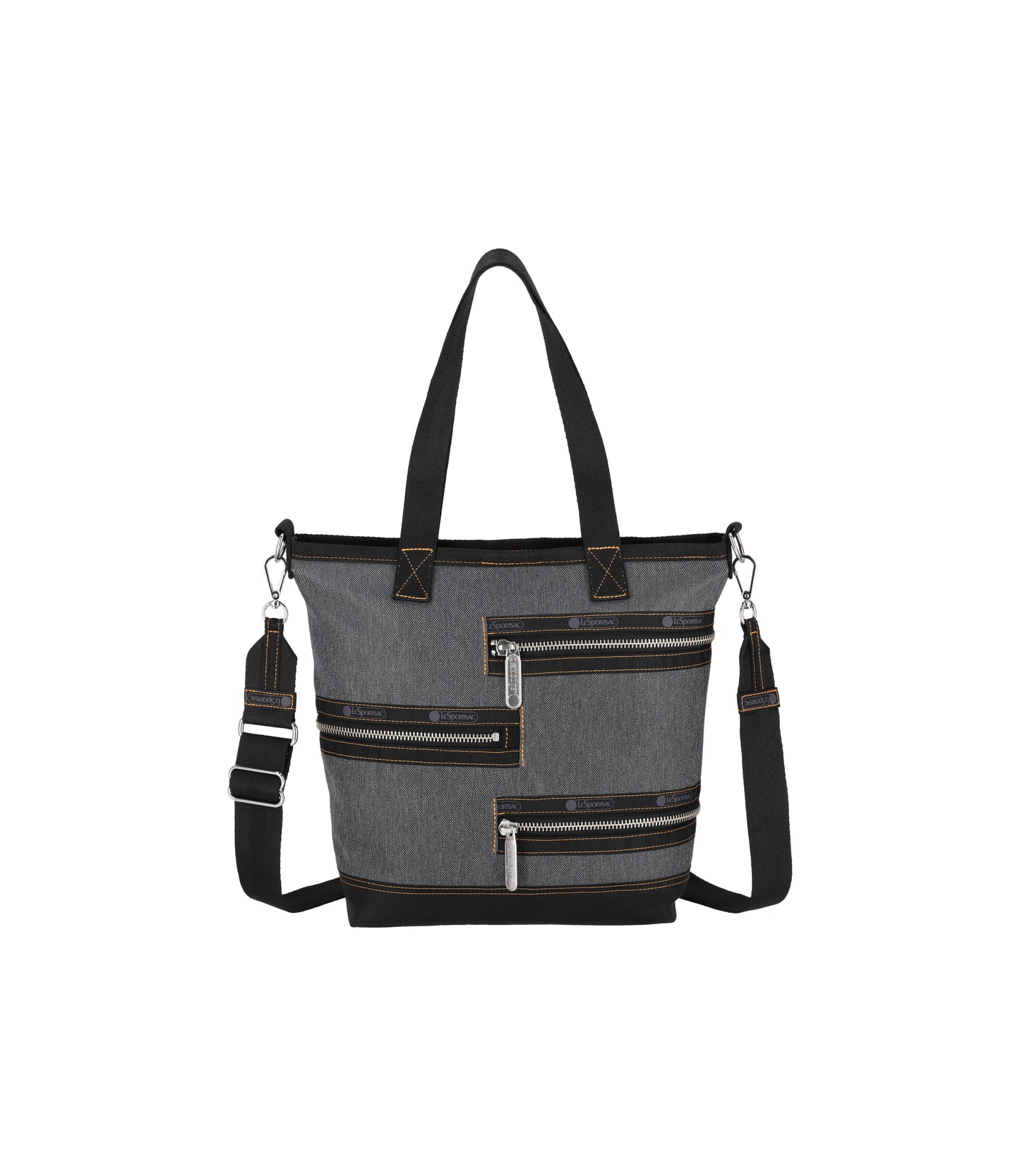 Denim Three Zip Tote<br>Black Denim