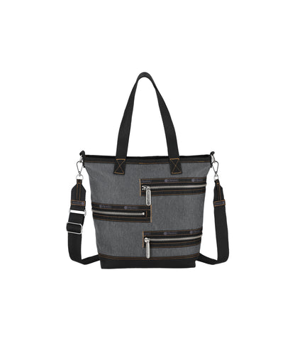 Denim Three Zip Tote<br>Black Denim