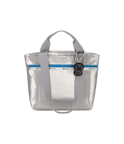 Two Handle Zip Tote<br>Doraemon Silver Shine