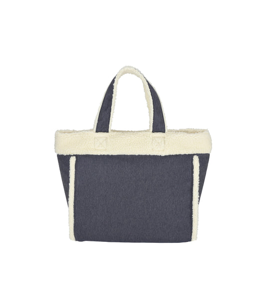 Two Way Denim Tote<br>Medium Denim Wash/ Sherpa