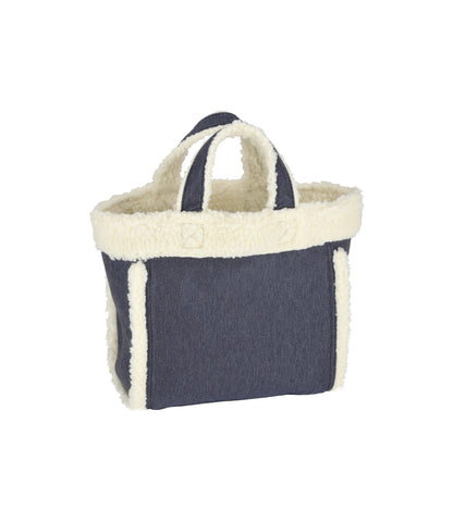 Small Two Way Denim Tote<br>Medium Denim Wash/ Sherpa