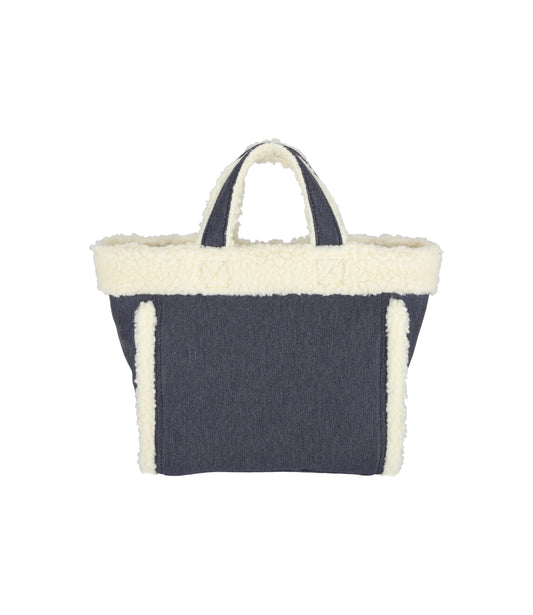 Small Two Way Denim Tote<br>Medium Denim Wash/ Sherpa