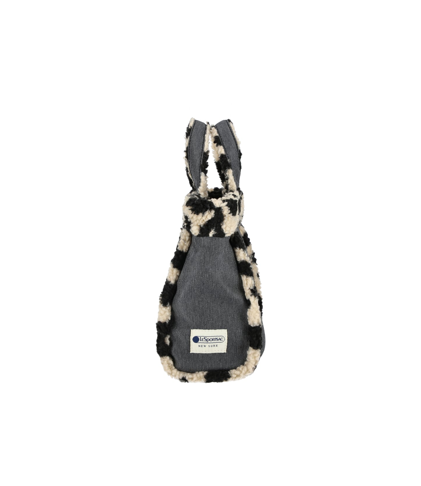 Small Two Way Denim Tote<br>Black Denim/ Leopard Sherpa