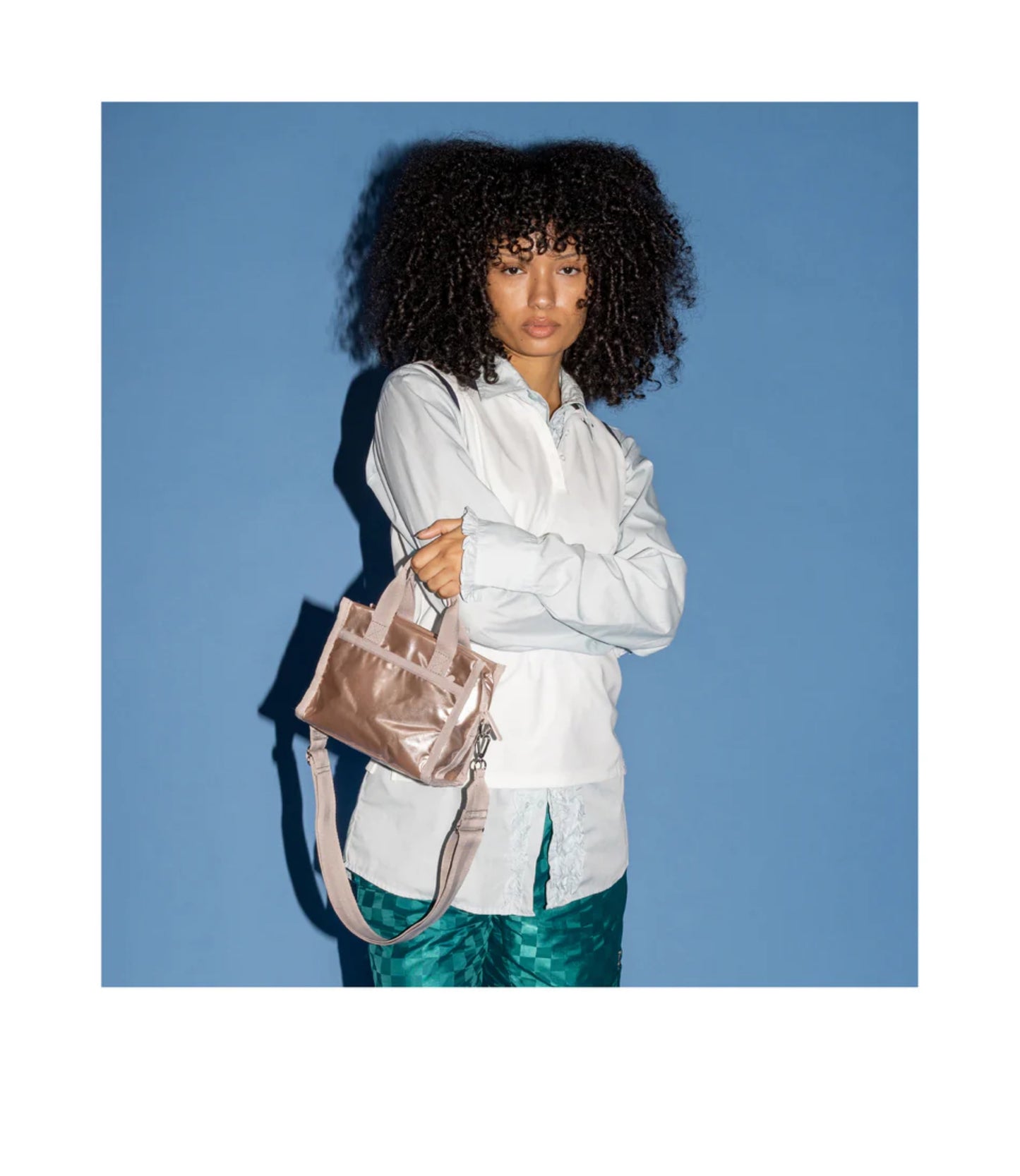 East/West Shoulder Satchel<br>Rose Gold Shine