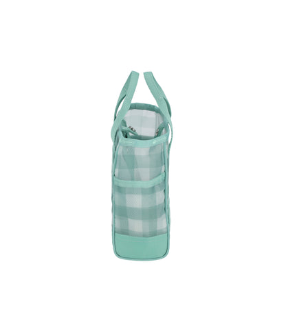 Sheer Medium Open Tote<br>Green Field Gingham Sheer