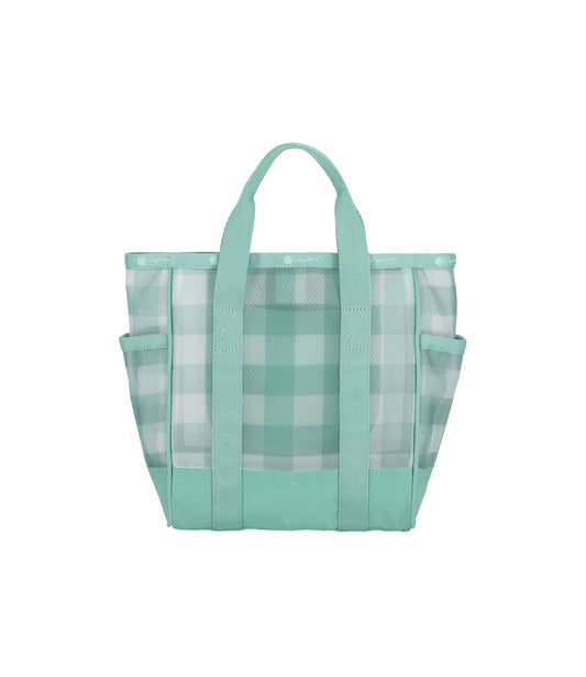 Sheer Medium Open Tote<br>Green Field Gingham Sheer