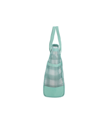 Sheer Medium Open Tote<br>Green Field Gingham Sheer