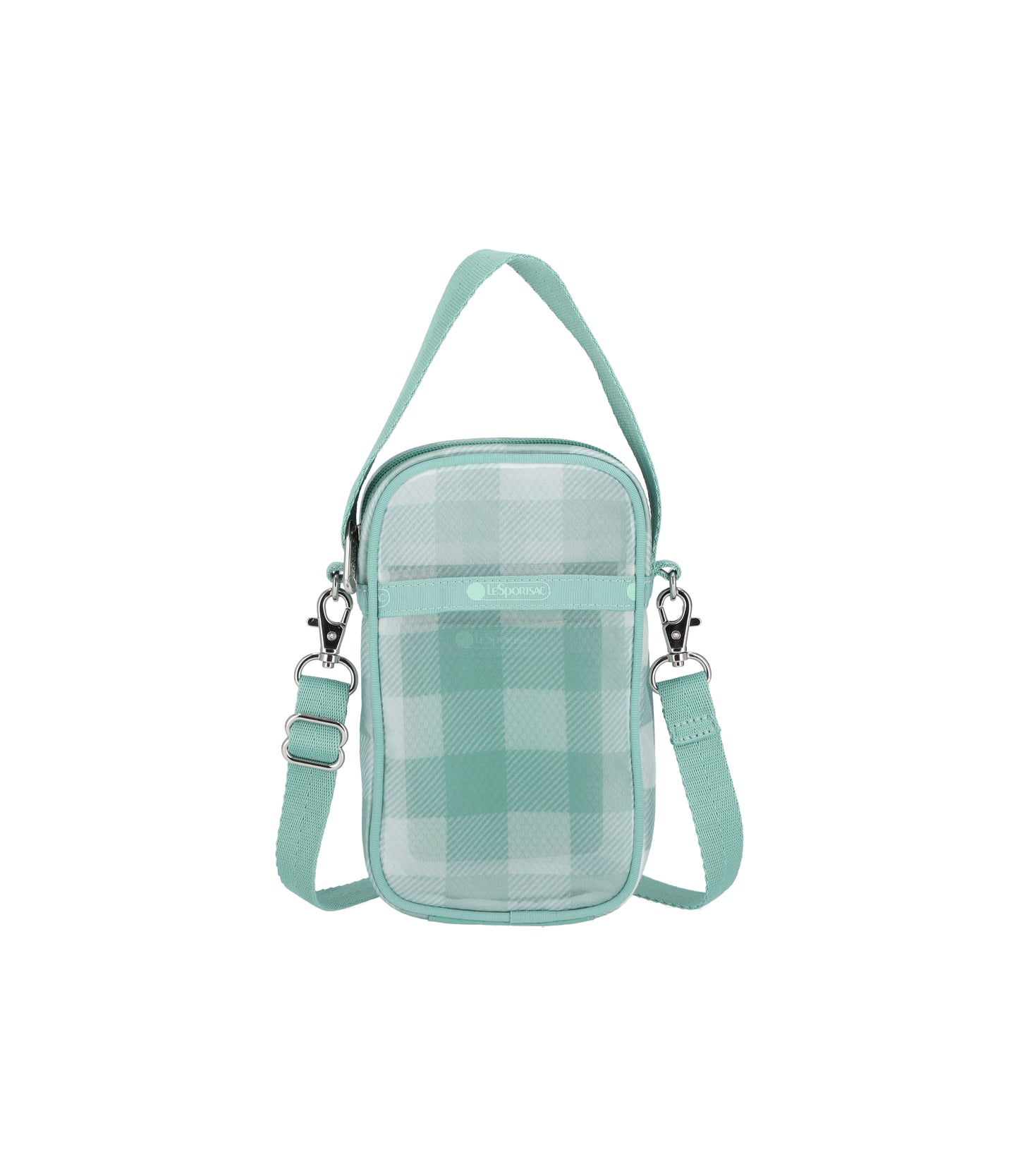 Sheer Mini Phone Crssbody<br>Green Field Gingham Sheer