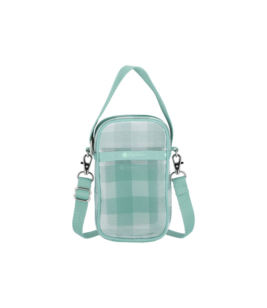 Sheer Mini Phone Crssbody<br>Green Field Gingham Sheer