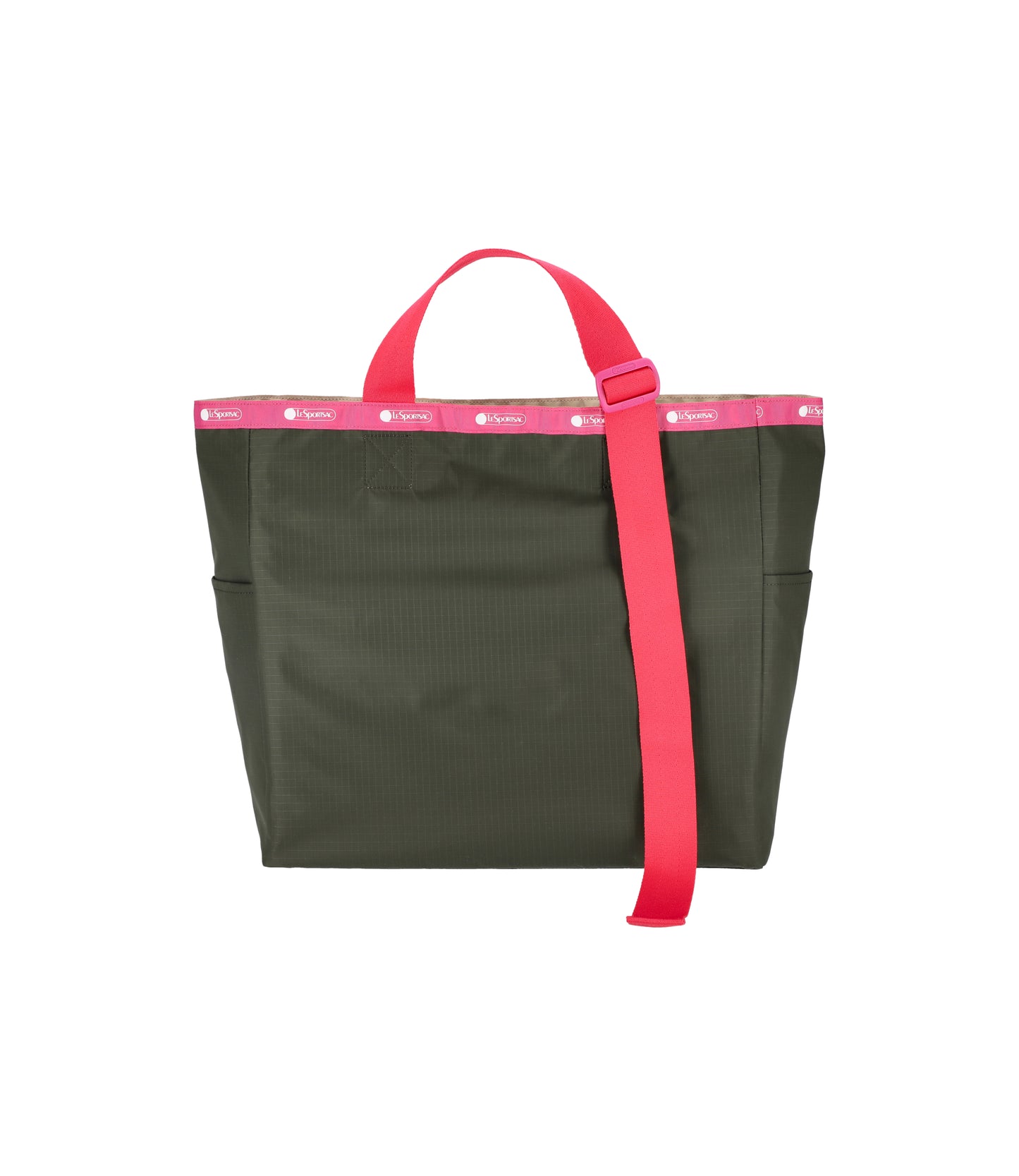 Large Handle Adjustable Tote<br>Avocado/Beige Pink Webbing