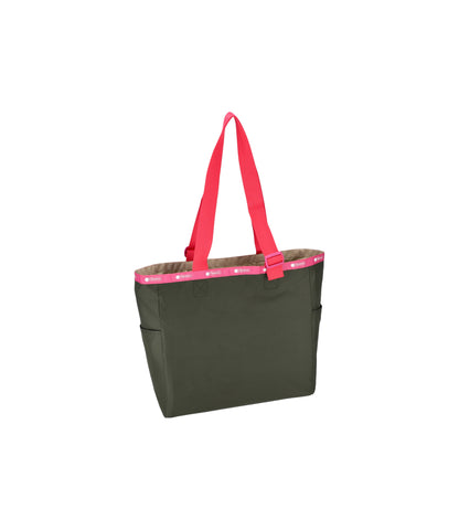 Large Handle Adjustable Tote<br>Avocado/Beige Pink Webbing