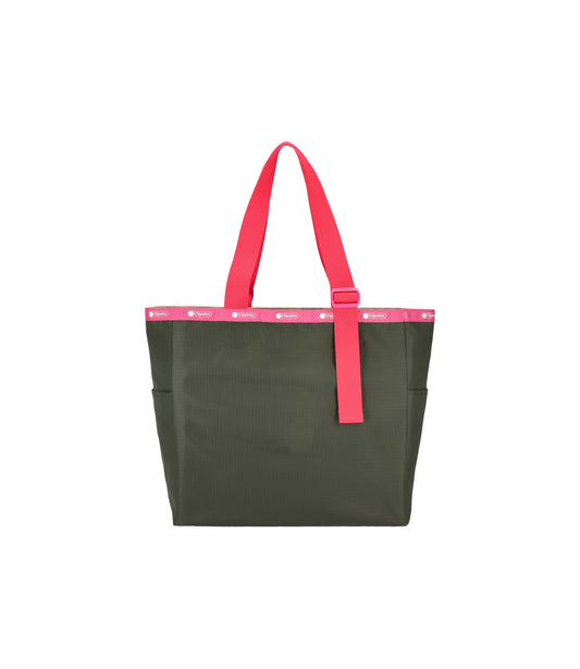 Large Handle Adjustable Tote<br>Avocado/Beige Pink Webbing