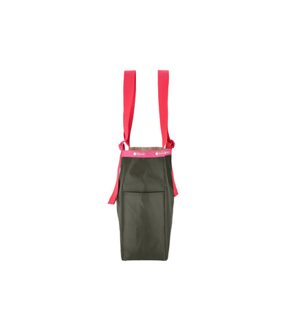 Large Handle Adjustable Tote<br>Avocado/Beige Pink Webbing