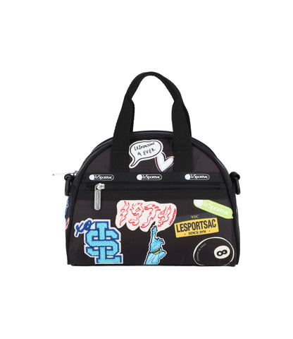 PW Round Small Satchel<br>Black Sticker Patchwork