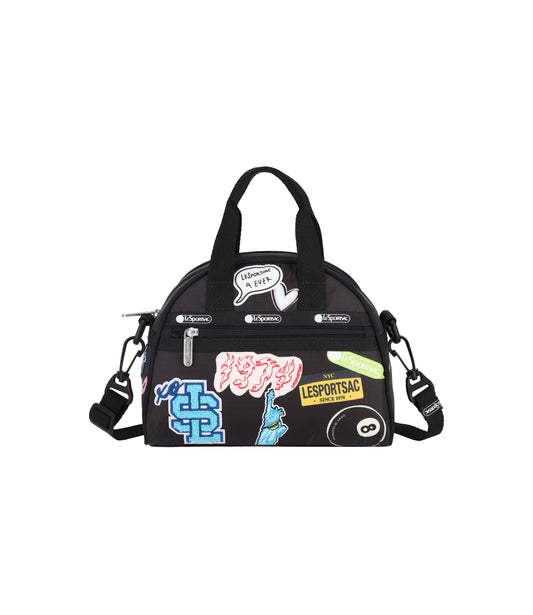 PW Round Small Satchel<br>Black Sticker Patchwork