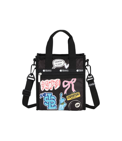 PW Mini North/South Tote<br>Black Sticker Patchwork