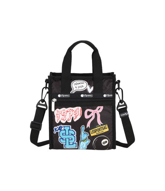 PW Mini North/South Tote<br>Black Sticker Patchwork