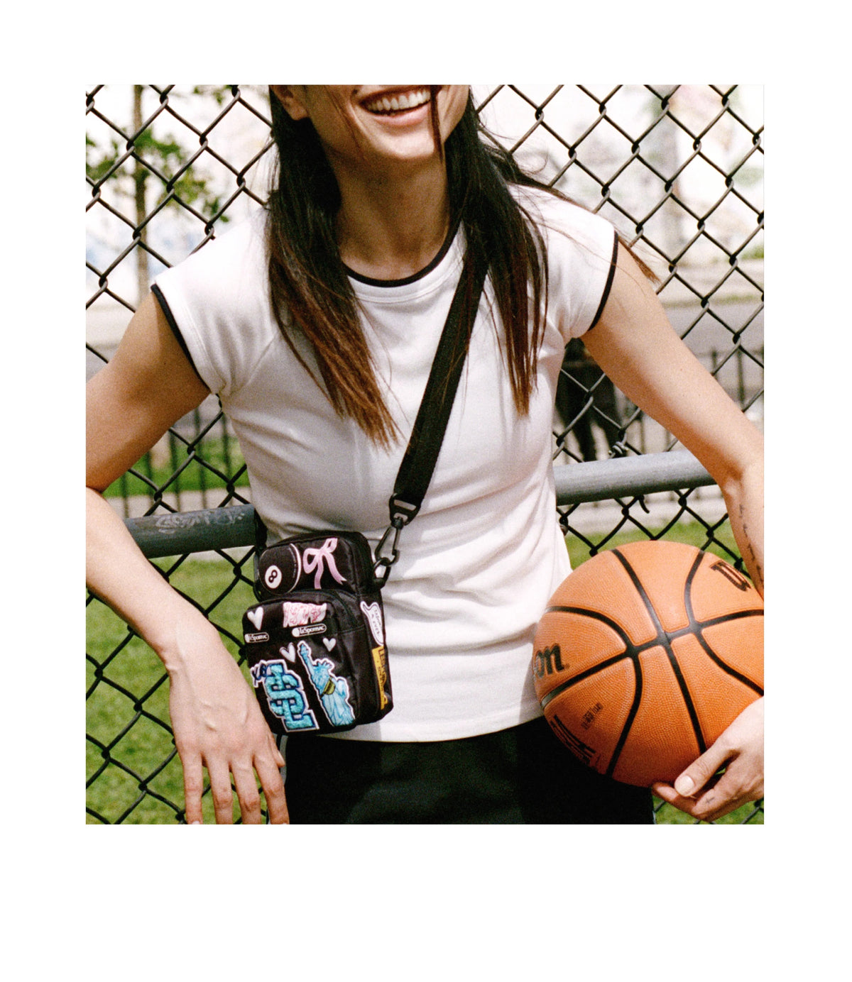 Patch Mini Phone Crossbody<br>Black Sticker Patchwork