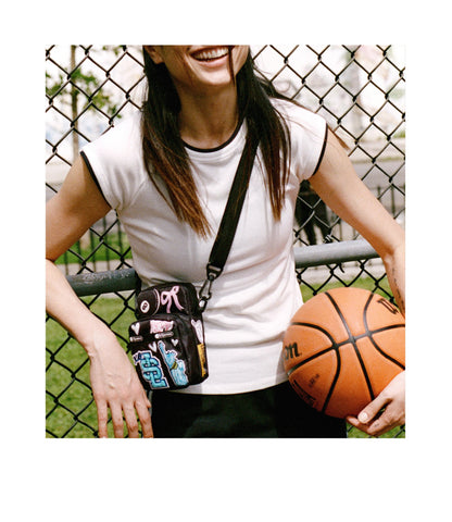 Patch Mini Phone Crossbody<br>Black Sticker Patchwork