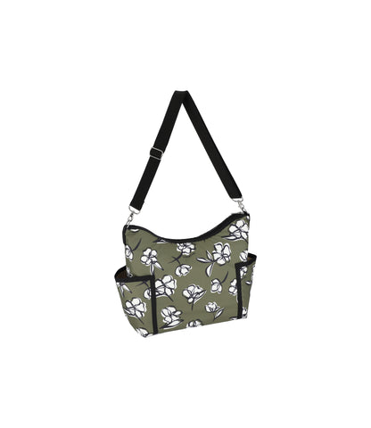 Zip Bucket Shoulder<br>Olive Floral Silhouette