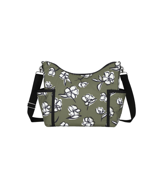 Zip Bucket Shoulder<br>Olive Floral Silhouette