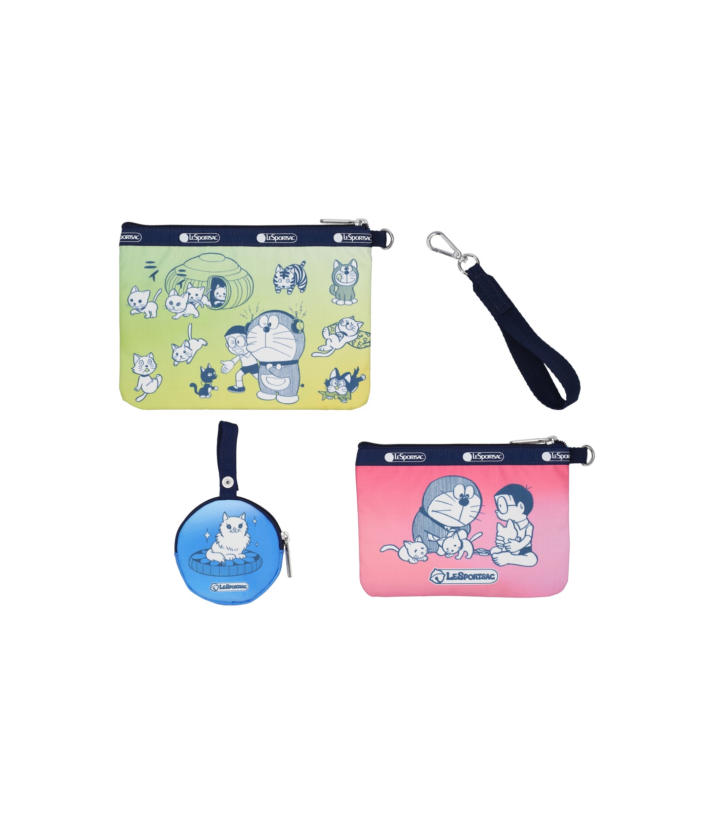 Wristlet Pouch With Round Charm<br>Doraemon With Meow