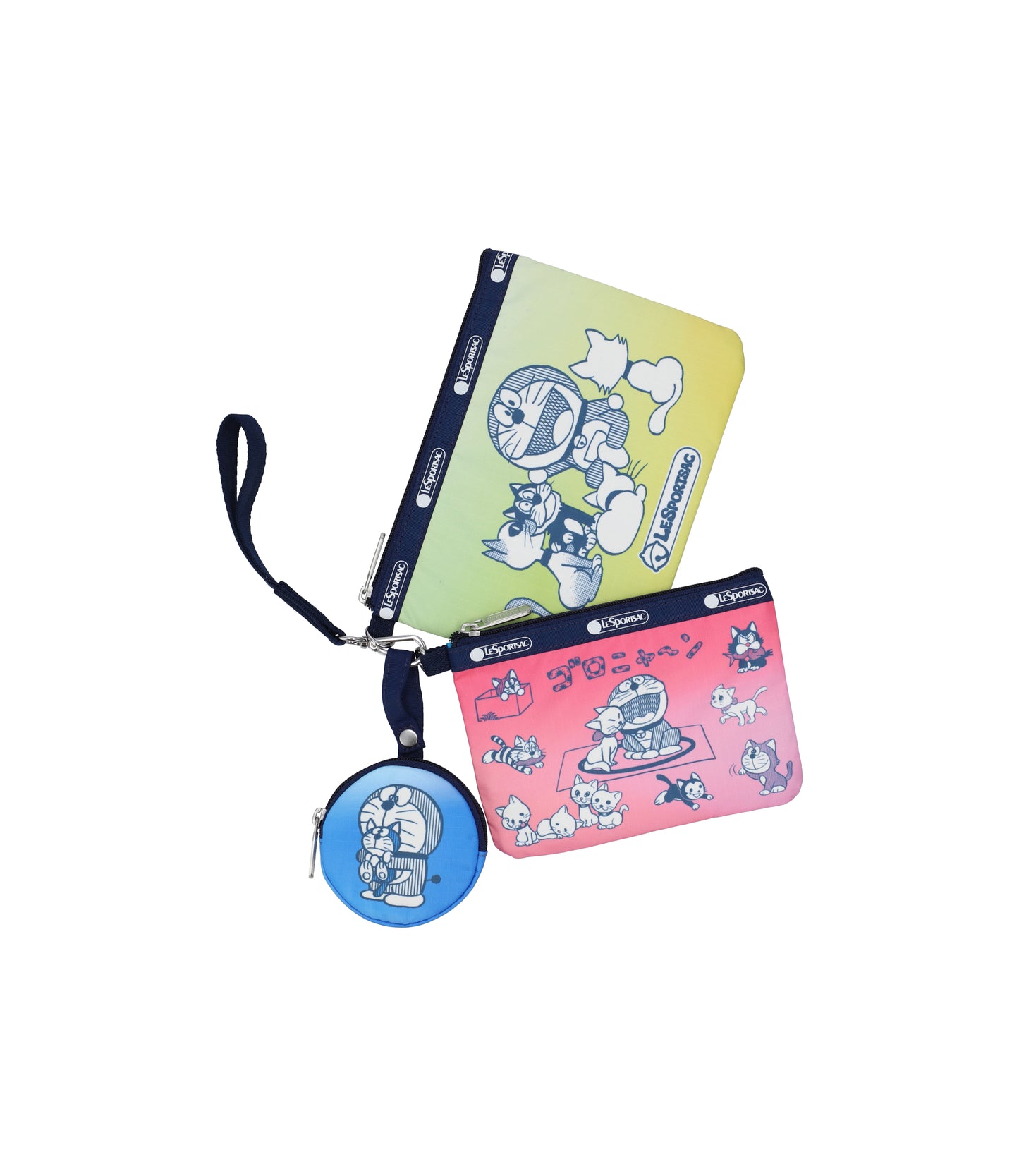 Wristlet Pouch With Round Charm<br>Doraemon With Meow