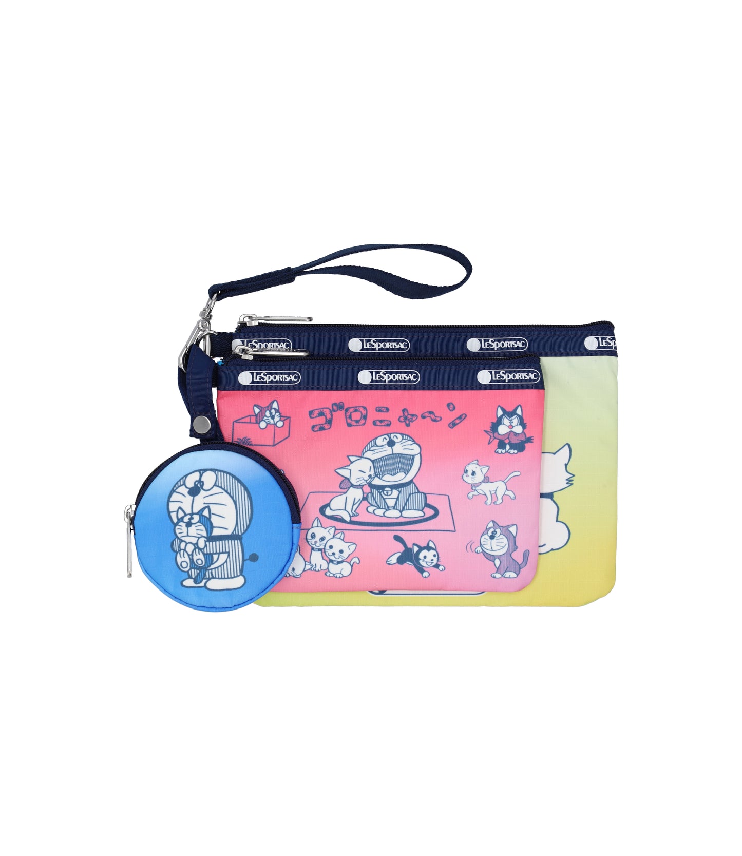 Wristlet Pouch With Round Charm<br>Doraemon With Meow