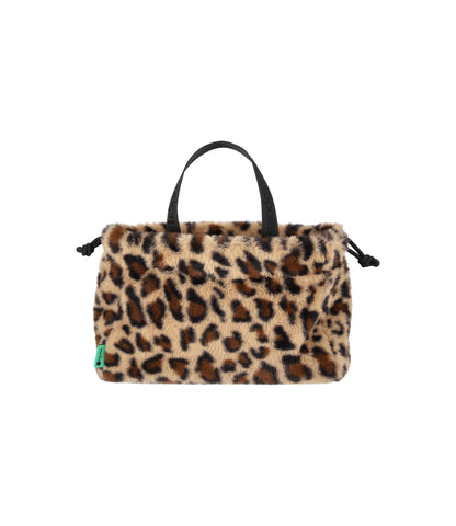 Fur Drawstring Tote<br>Leopard Fluffy Fur