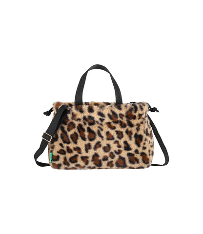 Fur Drawstring Tote<br>Leopard Fluffy Fur