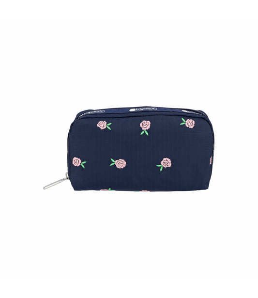 Rectangular Cosmetic<br>Pink Roses Embroidery
