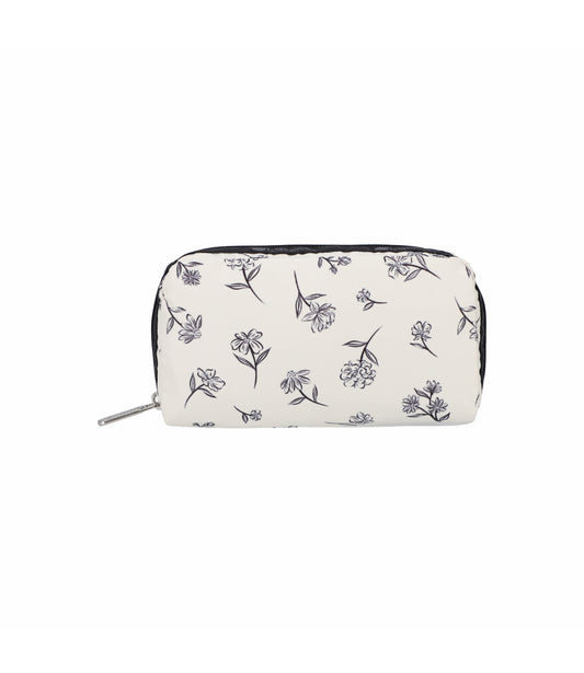 Rectangular Cosmetic<br>Ink Sketched Floral Ivory