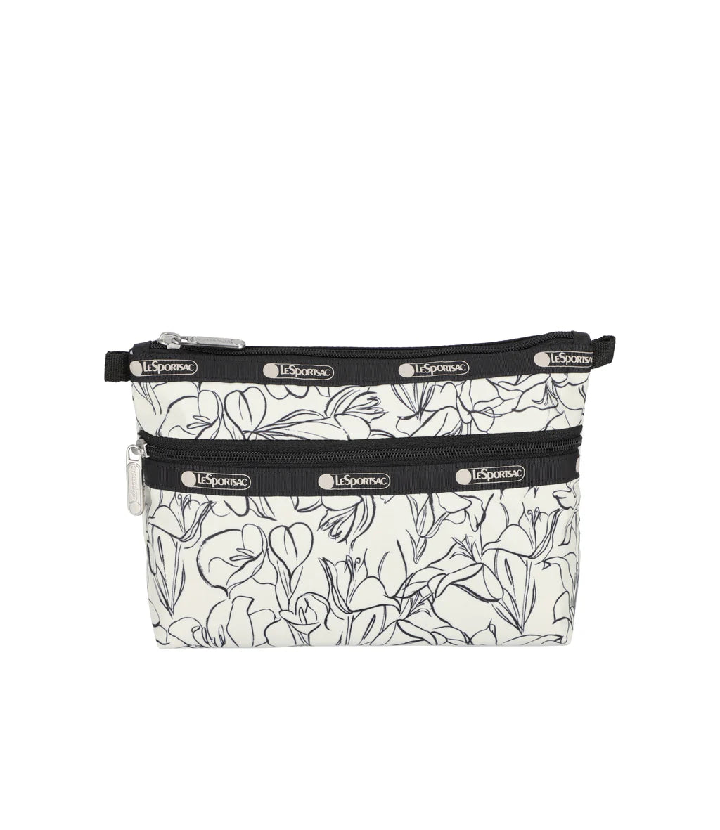 Cosmetic Clutch<br>Sketched Floral Ivory